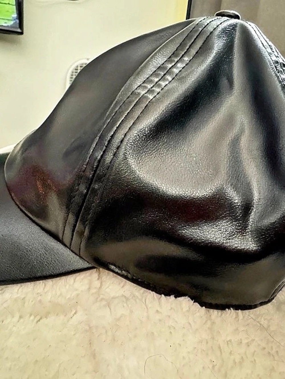 Black faux leather baseball cap - never worn